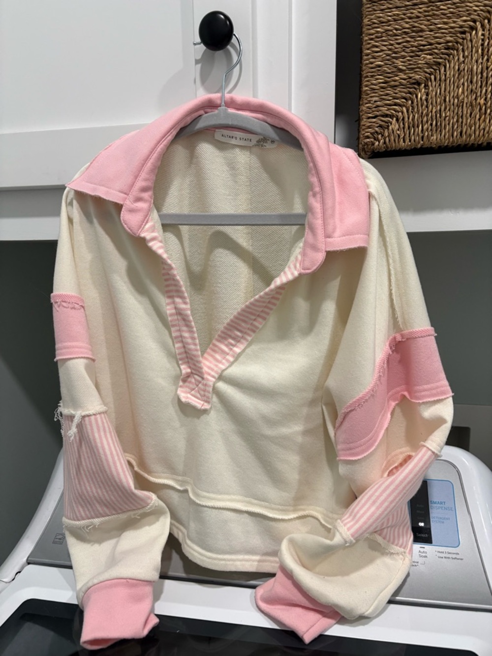 Altar'd State Cream and Pink Pullover Hoodie